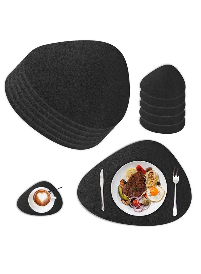 DUNISO 6 Pcs Double Sided Placemat Set，Including 6 Pcs Placemats and 6 Pcs Coasters,Faux Leather Placemats for Kitchen Dining Patio，Heat Resistant Easy to Clean Wipeable Waterproof Oilproof Washable Non-slip ，Black  - Image 1