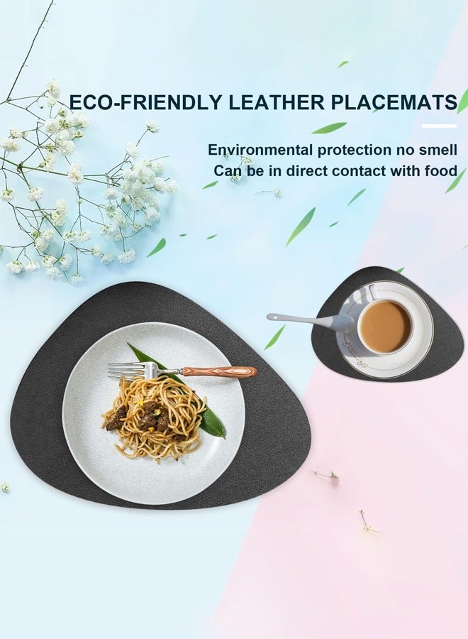 DUNISO 6 Pcs Double Sided Placemat Set，Including 6 Pcs Placemats and 6 Pcs Coasters,Faux Leather Placemats for Kitchen Dining Patio，Heat Resistant Easy to Clean Wipeable Waterproof Oilproof Washable Non-slip ，Black  - Image 3
