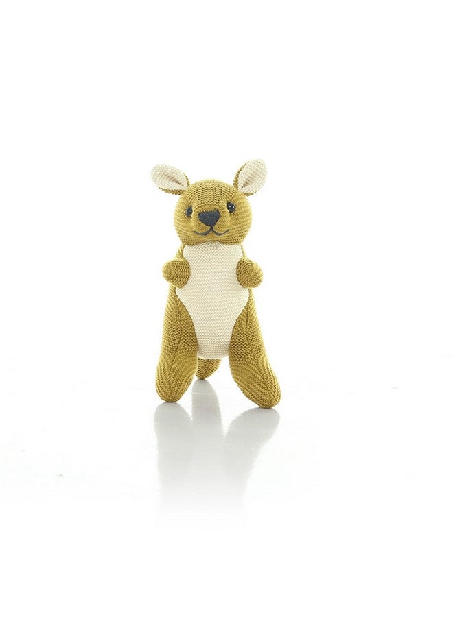 Pluchi Doodle Kangaroo Rattle Cotton Knitted Stuffed Soft Toy (Honey Gold) - Image 1