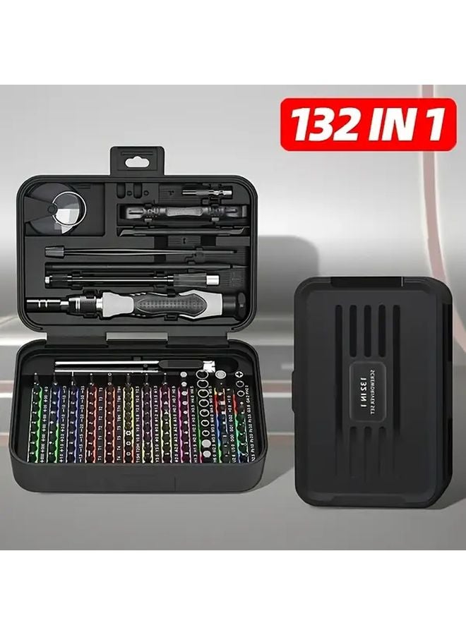 132 قطعة مجموعة مفكات أدوات إلكترونية مع حقيبة وقطع مغناطيسية دقيقة لتصليح الكمبيوتر واللاب توب والهاتف - Image 1
