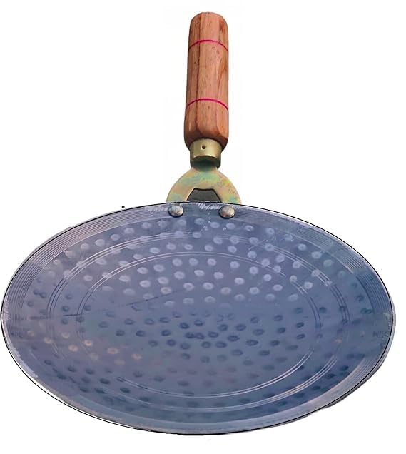 Ashu Khan Industries Iron Tawa Original Handmade Loha Iron Lokhand RotiChapati Tawa with Wooden Handle  - Image 1