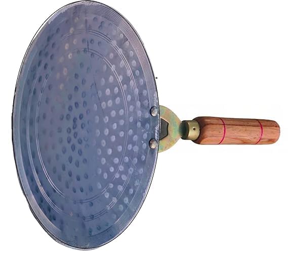 Ashu Khan Industries Iron Tawa Original Handmade Loha Iron Lokhand RotiChapati Tawa with Wooden Handle  - Image 3