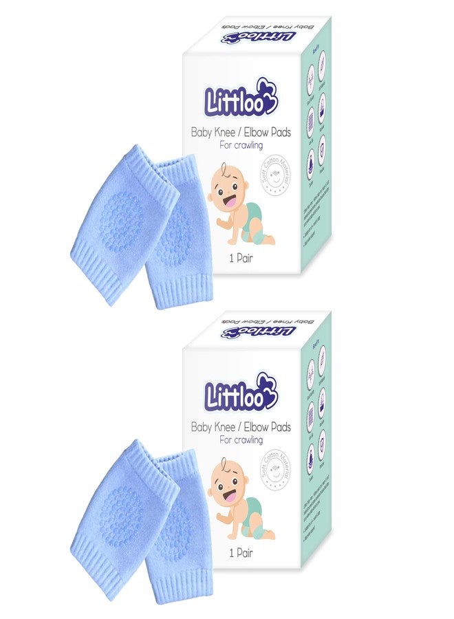 LITTLOO Baby Knee Socks & Crawling Socks (Pack of 2) Anti-Slip Knee & Elbow Protector Pads, Soft Cotton Elastic for Cushion & Knee Protection (Blue) - Image 1