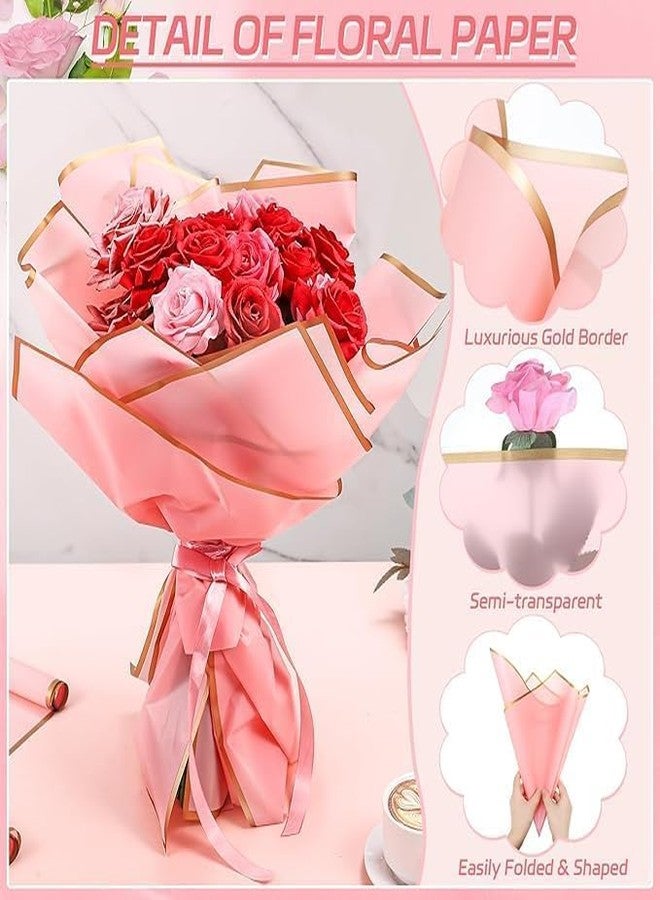 KAMAK 5 Sheets Korean Style Waterproof Premium Bouquet Wrapping Sheet (58cm x 58cm) | Golden Border Line Flower Wrapping Paper | Waterproof and Thick, elegant packaging for bouquet, and Gift Wrap - Pink - Image 2