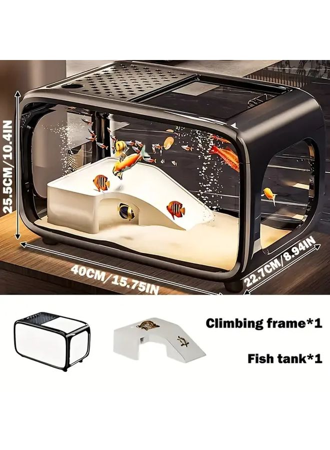 حوض أسماك حديث كبير مستطيل الشكل للكتابة مزود بوعاء أسماك أسود ذاتي الاستدامة - Image 1