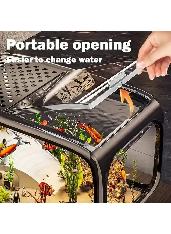 حوض أسماك حديث كبير مستطيل الشكل للكتابة مزود بوعاء أسماك أسود ذاتي الاستدامة - Image 5