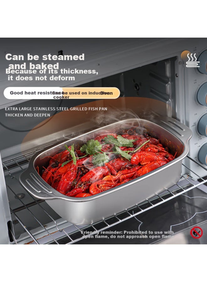 Bj Stainless Steel Square Plate, Deep Square Plate, Dining Plate, Steaming And Baking Fish Pan, Grilled Fish Plate, Snack Plate, Barbecue Plate, 40cm Large Size - Image 3