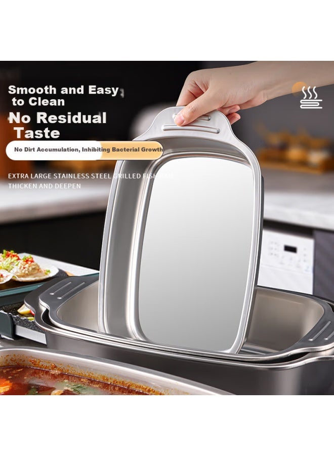 Bj Stainless Steel Square Plate, Deep Square Plate, Dining Plate, Steaming And Baking Fish Pan, Grilled Fish Plate, Snack Plate, Barbecue Plate, 40cm Large Size - Image 2