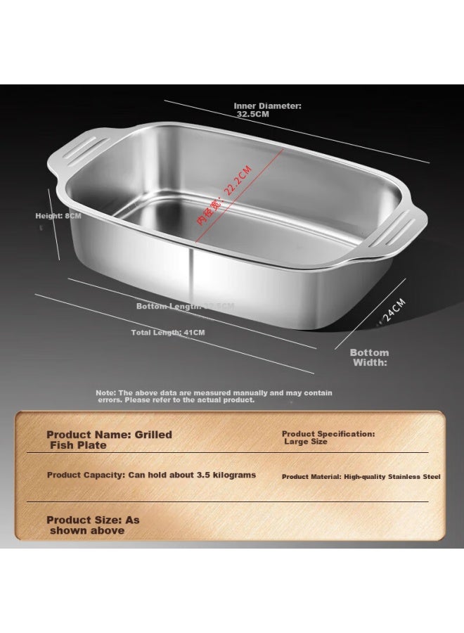 Bj Stainless Steel Square Plate, Deep Square Plate, Dining Plate, Steaming And Baking Fish Pan, Grilled Fish Plate, Snack Plate, Barbecue Plate, 40cm Large Size - Image 4