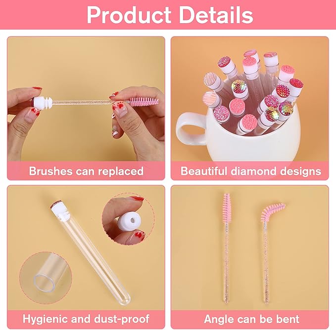 Sibba Sibba 30 Pieces Spoolies Eyelash Brush Crystal Mascara Applicators Eye Lashes Extensions Brushes Diamond Tubes Wands Makeup Supplies  - Image 4