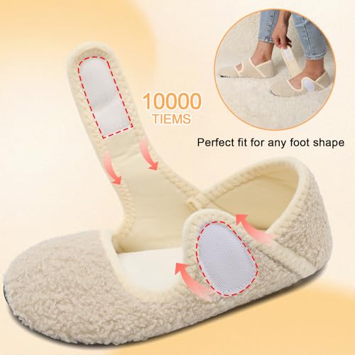 Scurtain Clog Slippers for Women Winter Warm Diabetic Sock Slipper Summer Bathroom Shower Hotel Spa House Shoes Outdoor Fish Travel Slippers Ladies Cozy Sock Shoe Beige Size - Image 4