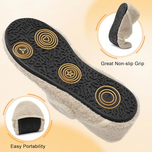 Scurtain Clog Slippers for Women Winter Warm Diabetic Sock Slipper Summer Bathroom Shower Hotel Spa House Shoes Outdoor Fish Travel Slippers Ladies Cozy Sock Shoe Beige Size - Image 5
