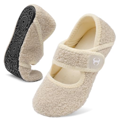 Scurtain Clog Slippers for Women Winter Warm Diabetic Sock Slipper Summer Bathroom Shower Hotel Spa House Shoes Outdoor Fish Travel Slippers Ladies Cozy Sock Shoe Beige Size - Image 1
