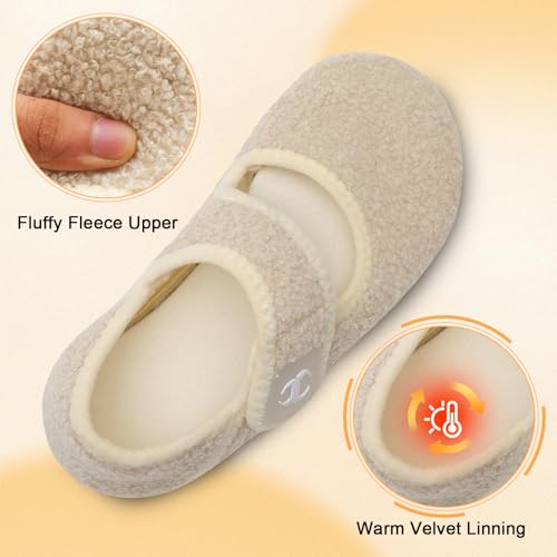 Scurtain Clog Slippers for Women Winter Warm Diabetic Sock Slipper Summer Bathroom Shower Hotel Spa House Shoes Outdoor Fish Travel Slippers Ladies Cozy Sock Shoe Beige Size - Image 3