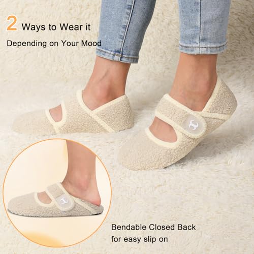 Scurtain Clog Slippers for Women Winter Warm Diabetic Sock Slipper Summer Bathroom Shower Hotel Spa House Shoes Outdoor Fish Travel Slippers Ladies Cozy Sock Shoe Beige Size - Image 2