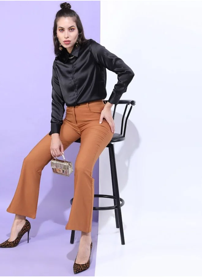 مرفوعة Women Bootcut Solid Mid-Rise Pants