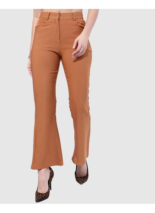 مرفوعة Tan Women Bootcut Casual Solid Regular Bootcut Pants