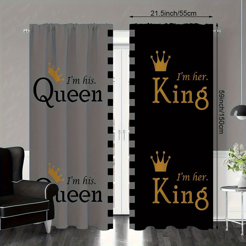 Two Pieces of Polyester Curtains Gray Black Queen King Print For Bedroom Living Room Kitchen Rod Pocket Easy Hanging Size W21 5xH59 Inch 55x150cm - Image 3