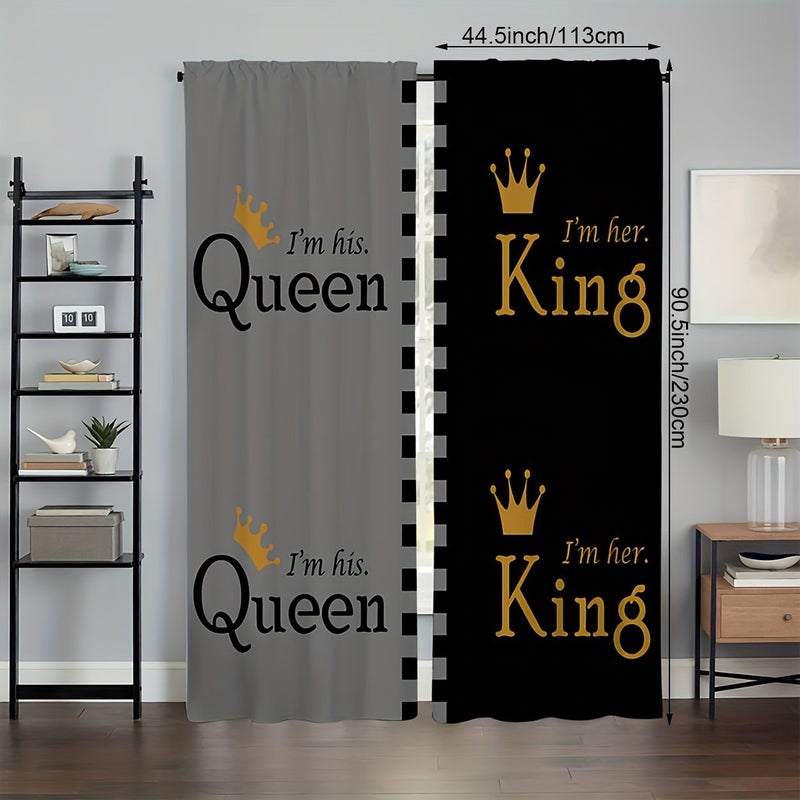 Two Pieces of Polyester Curtains Gray Black Queen King Print For Bedroom Living Room Kitchen Rod Pocket Easy Hanging Size W21 5xH59 Inch 55x150cm - Image 5