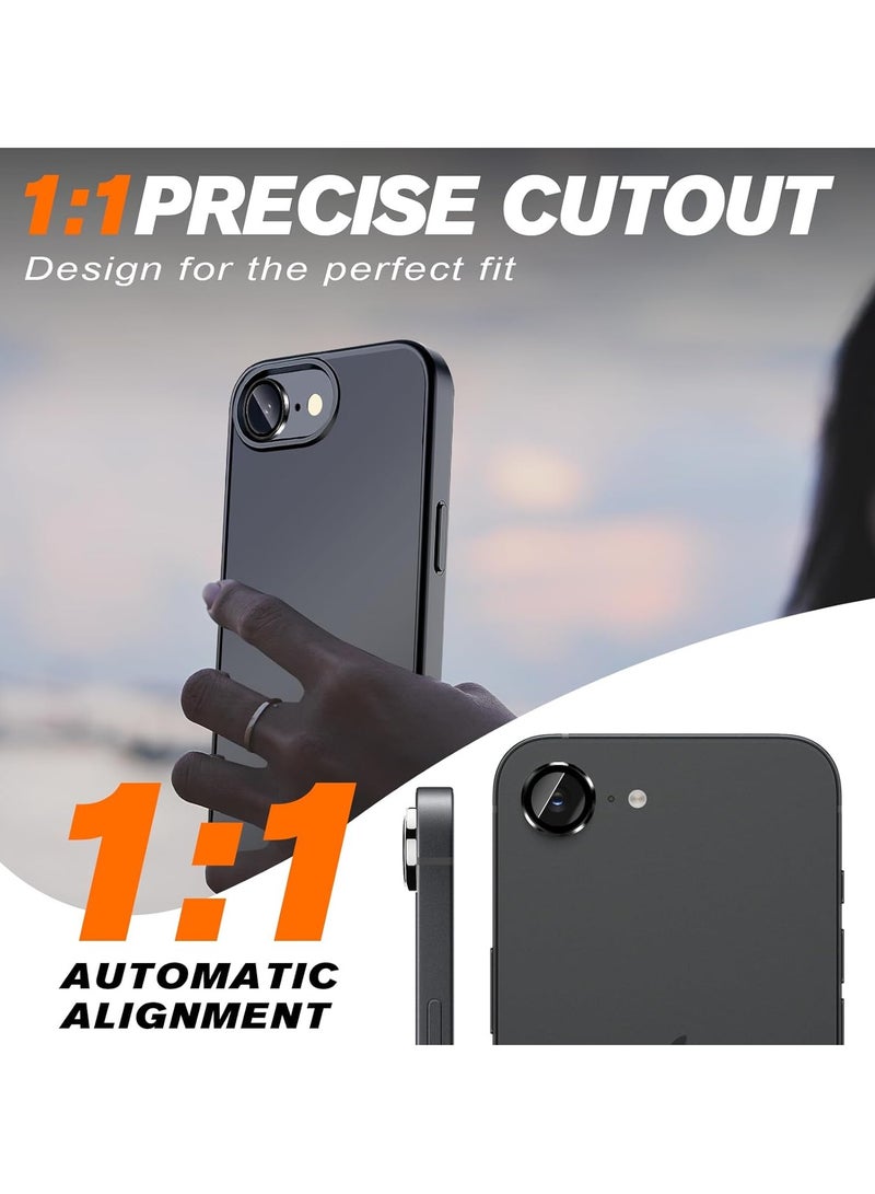 Compatible with iPhone 16e/SE4 Camera Lens Protector,One-Step Installation Tray Individual Metal Ring Tempered Glass Cover CD Pattern Case Friendly,Black  - Image 4