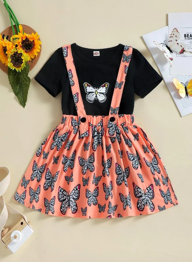 Take Two Girls Round Neck T-Shirt and Butterfly Print Jumper Set