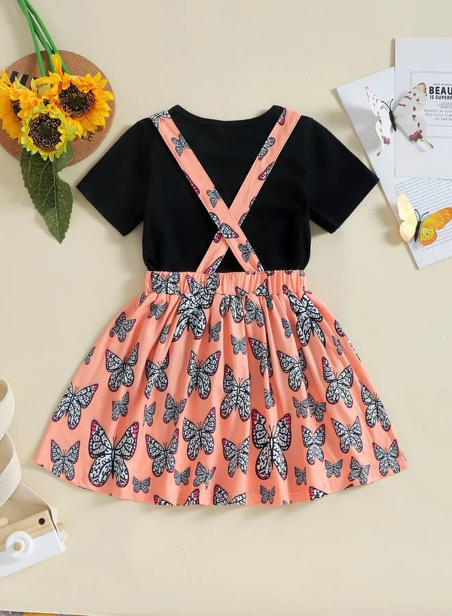 Take Two Girls Round Neck T-Shirt and Butterfly Print Jumper Set