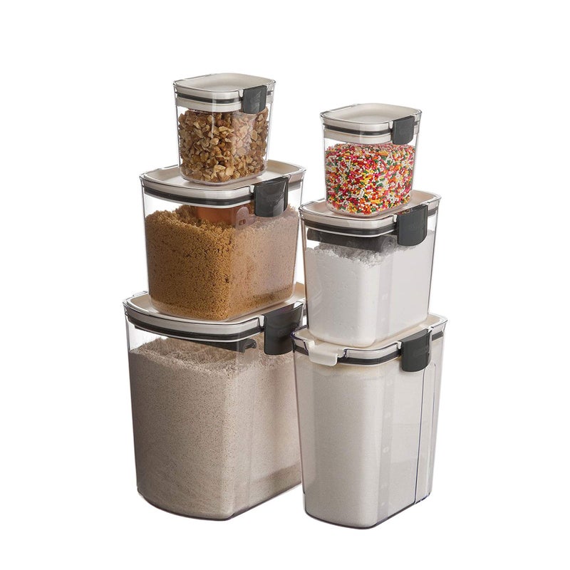 Progressive International Prepworks ProKeeper Kitchen Clear Plastic, Airtight Food, Flour and Sugar Storage Container Set, 6 Piece, White - Image 2