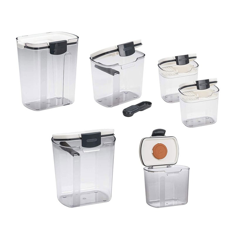 Progressive International Prepworks ProKeeper Kitchen Clear Plastic, Airtight Food, Flour and Sugar Storage Container Set, 6 Piece, White - Image 1