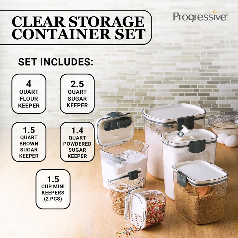 Progressive International Prepworks ProKeeper Kitchen Clear Plastic, Airtight Food, Flour and Sugar Storage Container Set, 6 Piece, White - Image 3