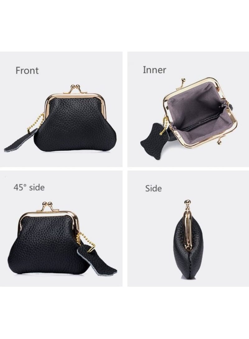 سيوسي Mini Coin Purse for Small Essentials, Retro Style Leather Wallet with Snap Closure, Compact Cash  Coin Holder for Women and Girls, Ideal for Daily Use, Travel, or Gift (Black) - Image 3