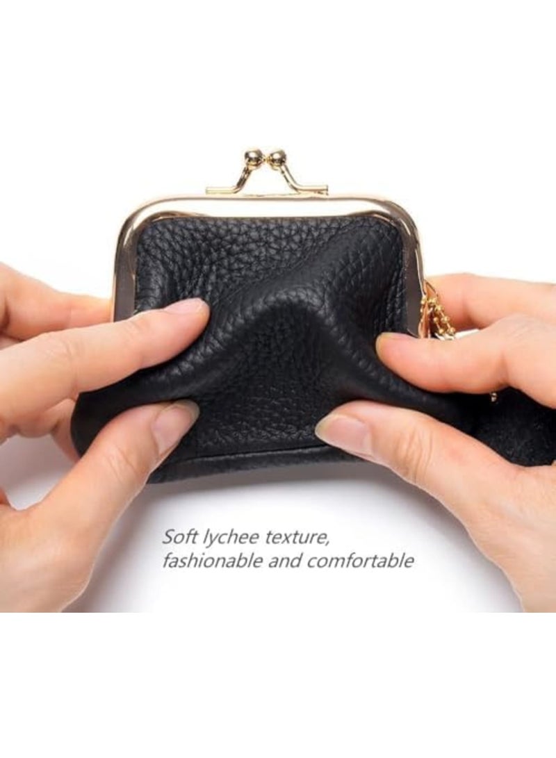سيوسي Mini Coin Purse for Small Essentials, Retro Style Leather Wallet with Snap Closure, Compact Cash  Coin Holder for Women and Girls, Ideal for Daily Use, Travel, or Gift (Black) - Image 4