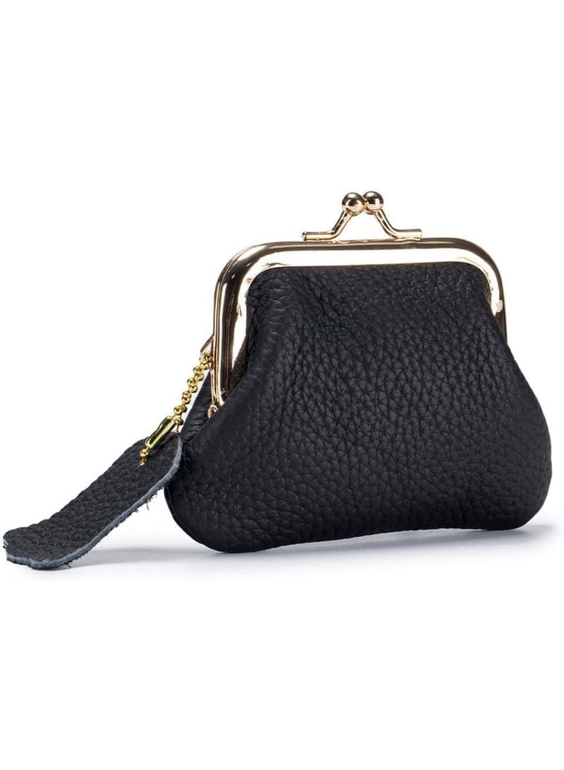سيوسي Mini Coin Purse for Small Essentials, Retro Style Leather Wallet with Snap Closure, Compact Cash  Coin Holder for Women and Girls, Ideal for Daily Use, Travel, or Gift (Black) - Image 1