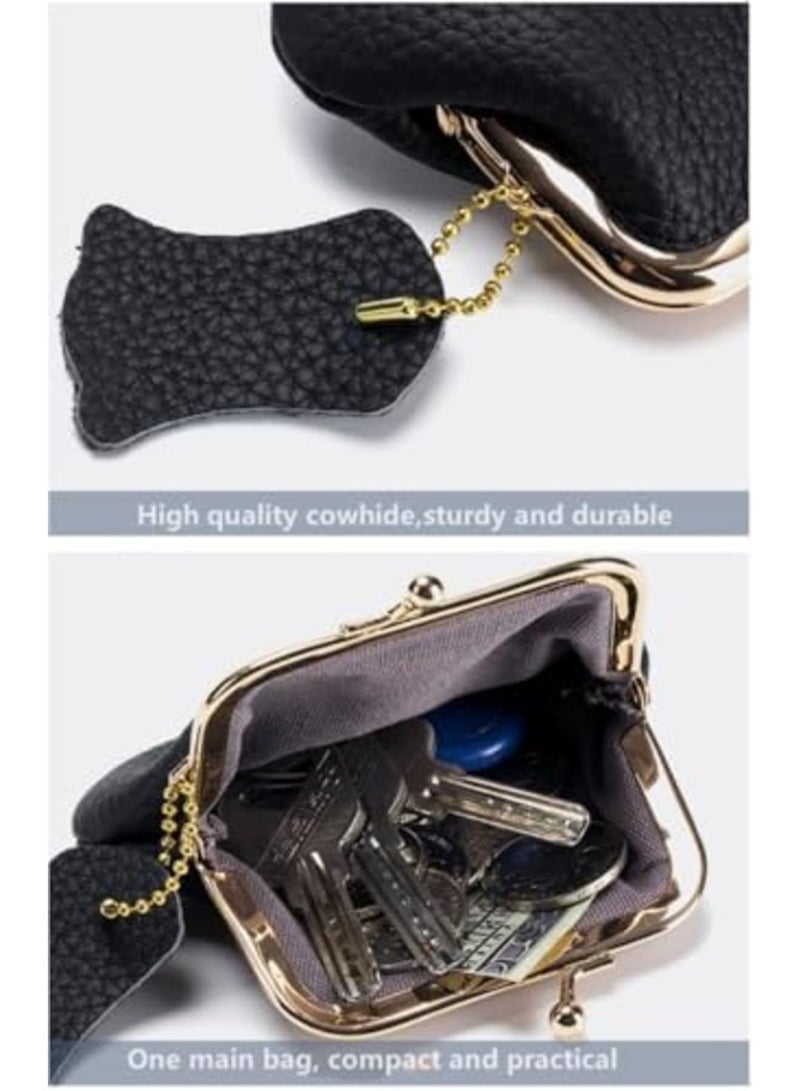 سيوسي Mini Coin Purse for Small Essentials, Retro Style Leather Wallet with Snap Closure, Compact Cash  Coin Holder for Women and Girls, Ideal for Daily Use, Travel, or Gift (Black) - Image 5