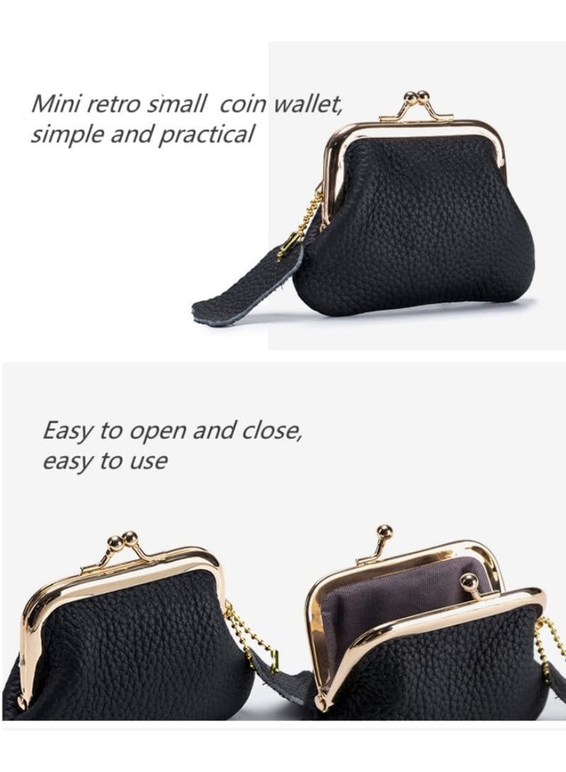 سيوسي Mini Coin Purse for Small Essentials, Retro Style Leather Wallet with Snap Closure, Compact Cash  Coin Holder for Women and Girls, Ideal for Daily Use, Travel, or Gift (Black) - Image 2