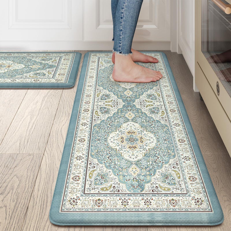 Collive Boho Anti Fatigue Kitchen Mats Sets 2 Piece Non Skid Kitchen Mats for Floor Cushioned Kitchen Rugs and Mats Waterproof Ergonomic Comfort Standing Mat Runner for Kitchen,Home,Office,Laundry - Image 1