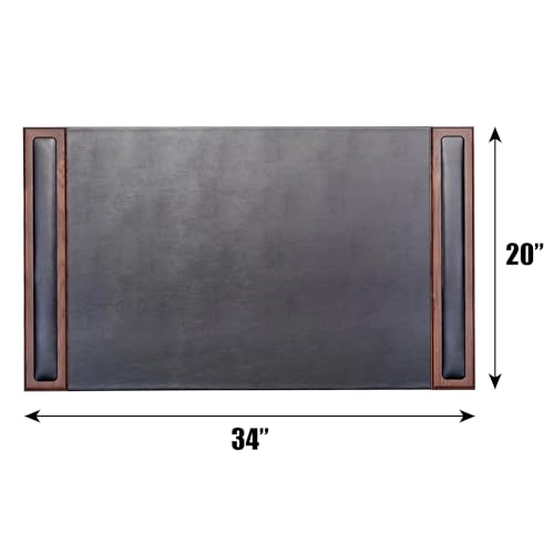 Dacasso Wood & Leather Desk Pad - Luxury Leather Desk Blotter for Writing - Padded Executive Desk Surface Protector - (Walnut & Black, 25.5” x 17.25”) - Image 3