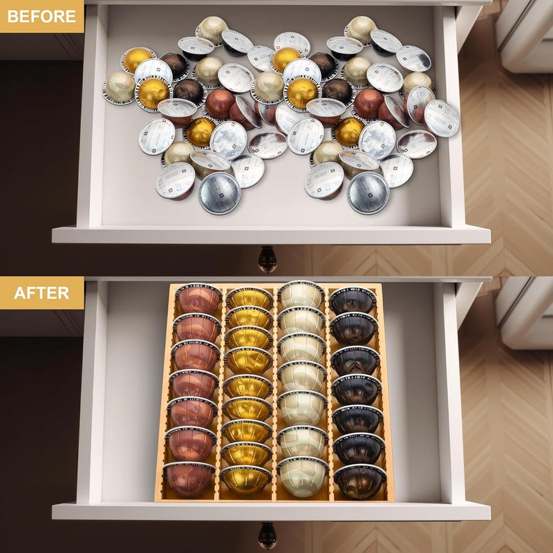 MinBoo Bamboo Coffee Pod Storage Holder Drawer Insert for Counter Compatible with Vertuoline Capsules for Kitchen, Home, Office, Coffee Station,Small - Image 5