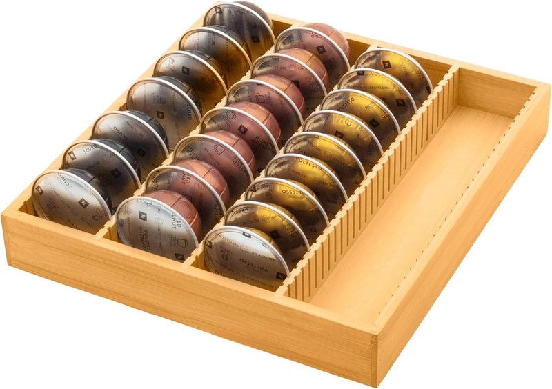 MinBoo Bamboo Coffee Pod Storage Holder Drawer Insert for Counter Compatible with Vertuoline Capsules for Kitchen, Home, Office, Coffee Station,Small - Image 1