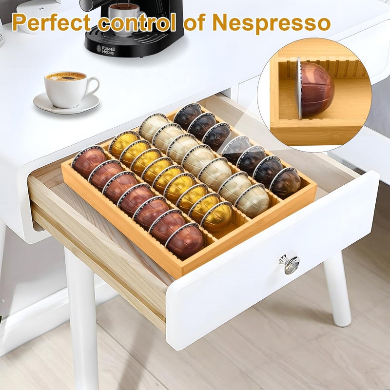 MinBoo Bamboo Coffee Pod Storage Holder Drawer Insert for Counter Compatible with Vertuoline Capsules for Kitchen, Home, Office, Coffee Station,Small - Image 3