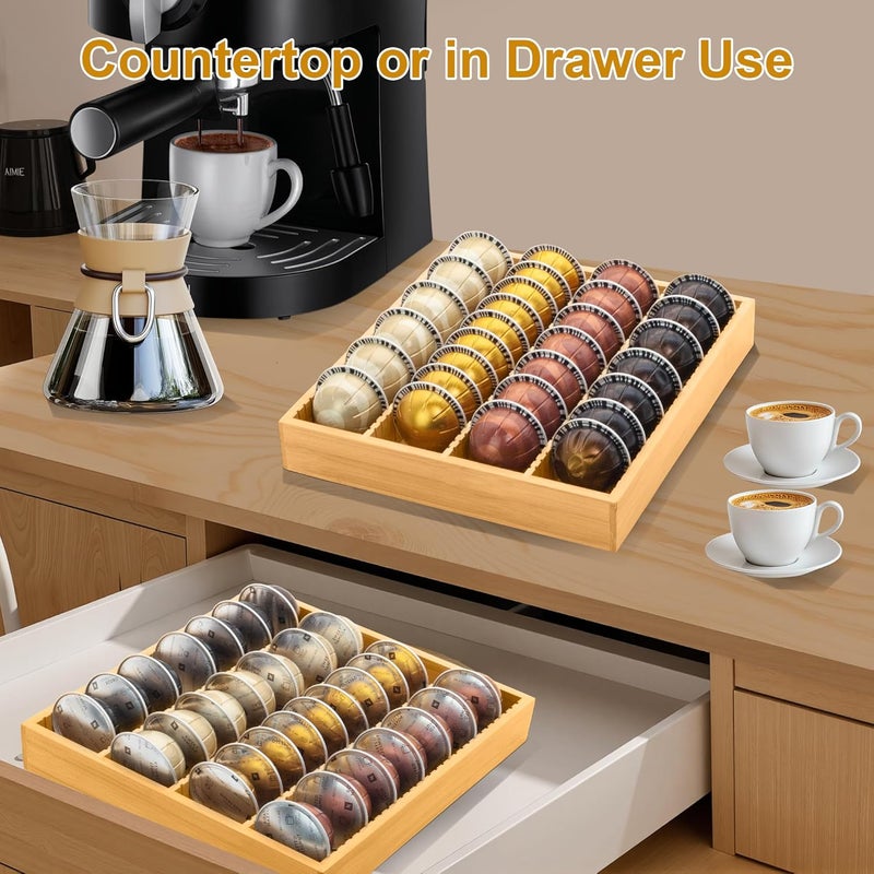 MinBoo Bamboo Coffee Pod Storage Holder Drawer Insert for Counter Compatible with Vertuoline Capsules for Kitchen, Home, Office, Coffee Station,Small - Image 4