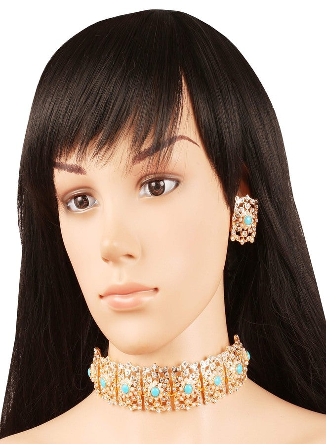 Touchstone Indian Bollywood Mughal Era Inspired Mesh Work Emerald Studded Look Chicpatti Necklace Set - Image 2