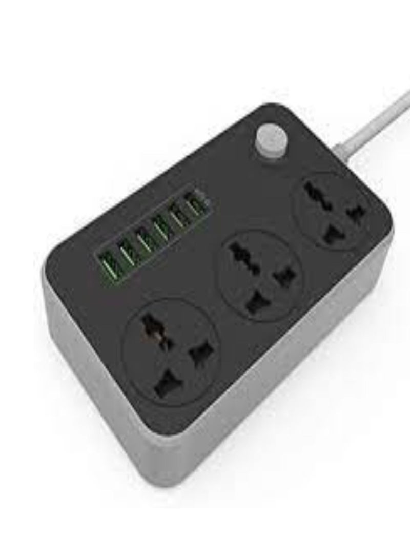 3 Power Socket With 6 USB Extension black Grey