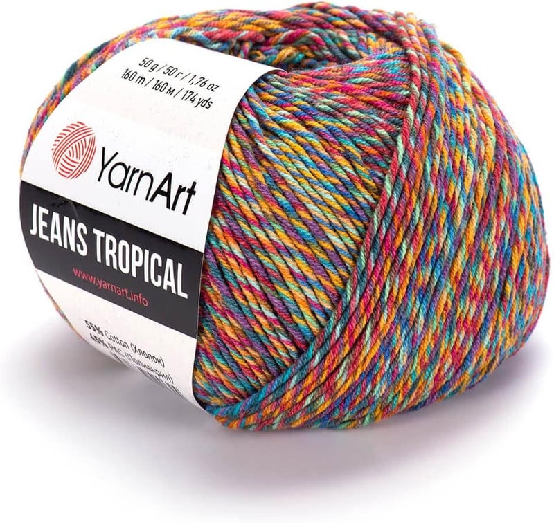YarnArt YarnArt Jeans Tropical Sport Yarn  55 Cotton 45 PAC  Multicolor Knitting  Crochet Yarn  50g 174 yds  Soft Durable  Lightweight  Perfect for Amigurumi Clothing  Accessories 612 - Image 1