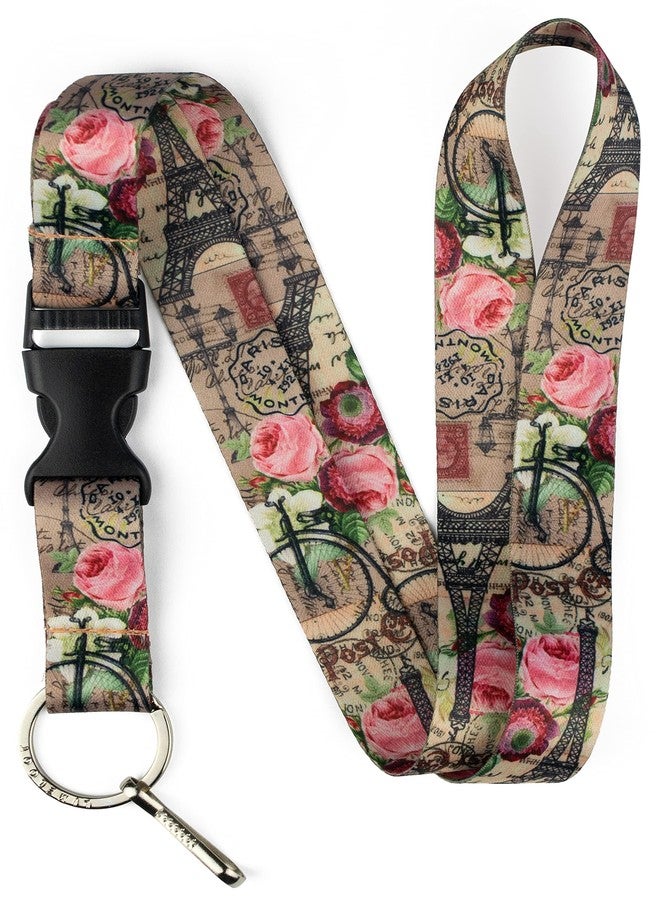 Limeloot Vintage Paris Postcard Badge Lanyard for Women and Men | Cute Lanyard for Keys with Release Buckle, and Flat Ring - Image 1