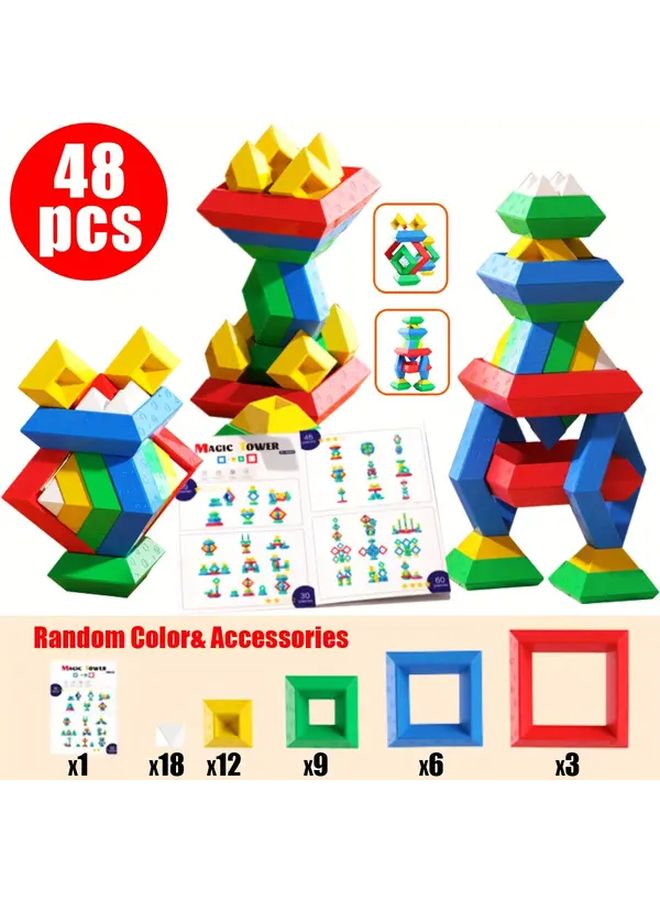 48 Pcs STEM Pyramid Stacking Blocks Educational Toy For Fine Motor Skills Creative Thinking - Image 1