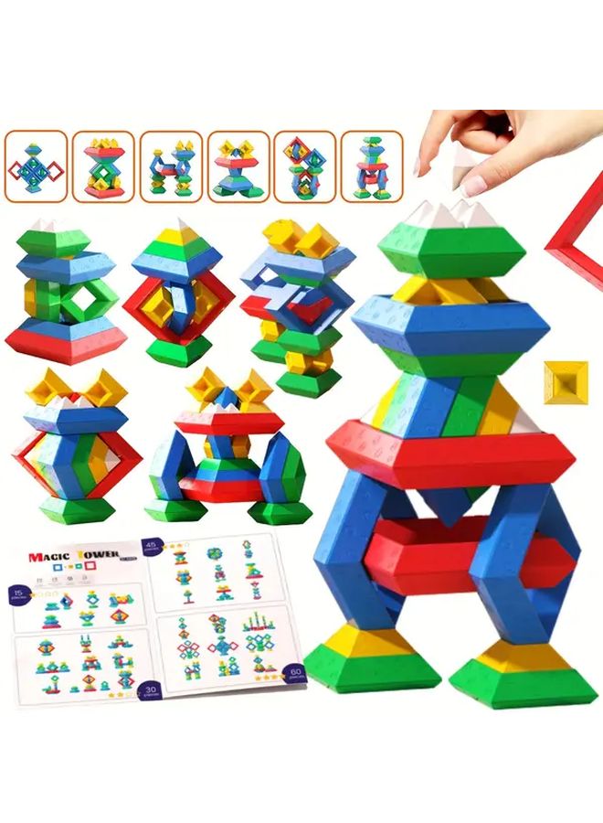 48 Pcs STEM Pyramid Stacking Blocks Educational Toy For Fine Motor Skills Creative Thinking - Image 2
