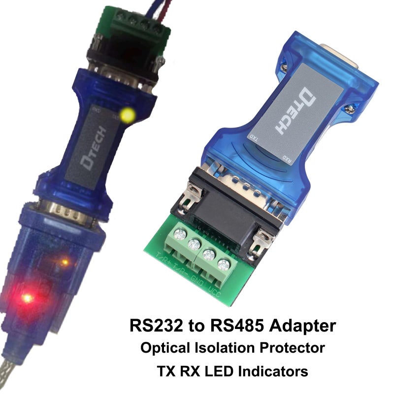 DTECH Industrial Grade RS232 to RS485 Converter Adapter Optical Isolation Protector with TX RX LED Lights for Long Haul Serial Communication - Image 2