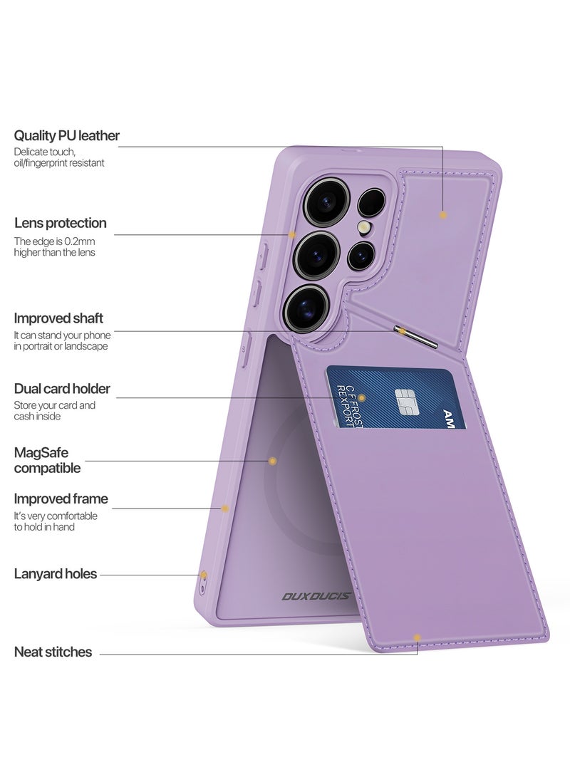دوكس دوتشيز حافظة دوكس دوتشيز لهاتف سامسونج جلاكسي اس 25 الترا مع مسند وحامل بطاقة الائتمان متوافق مع غطاء حماية شديد التحمل من الجلد ماج سيف (بنفسجي ) - Image 3