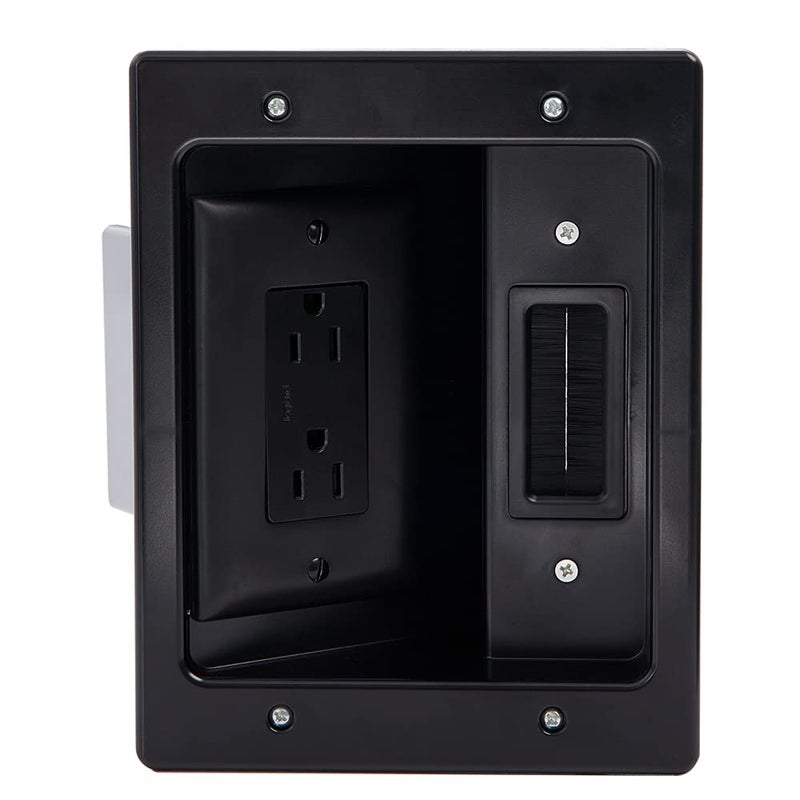 Legrand OnQ HT2102BKV1 Hardwired In Wall Cable Management Kit TV Outlet Wall Kit Hides Cords in Wall TV Power Kit Works with All Plugs Recessed TV Outlet Black