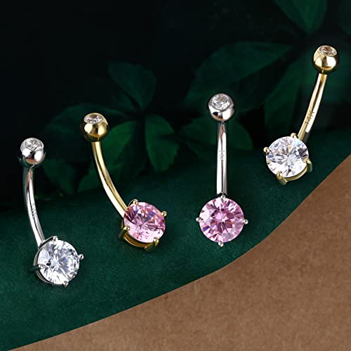 COCHARM 14K White Gold Belly Button Rings for Women Clear CZ White Gold Belly Navel Piercing Jewelry Hypoallergenic Cute Navel Bar - Image 4